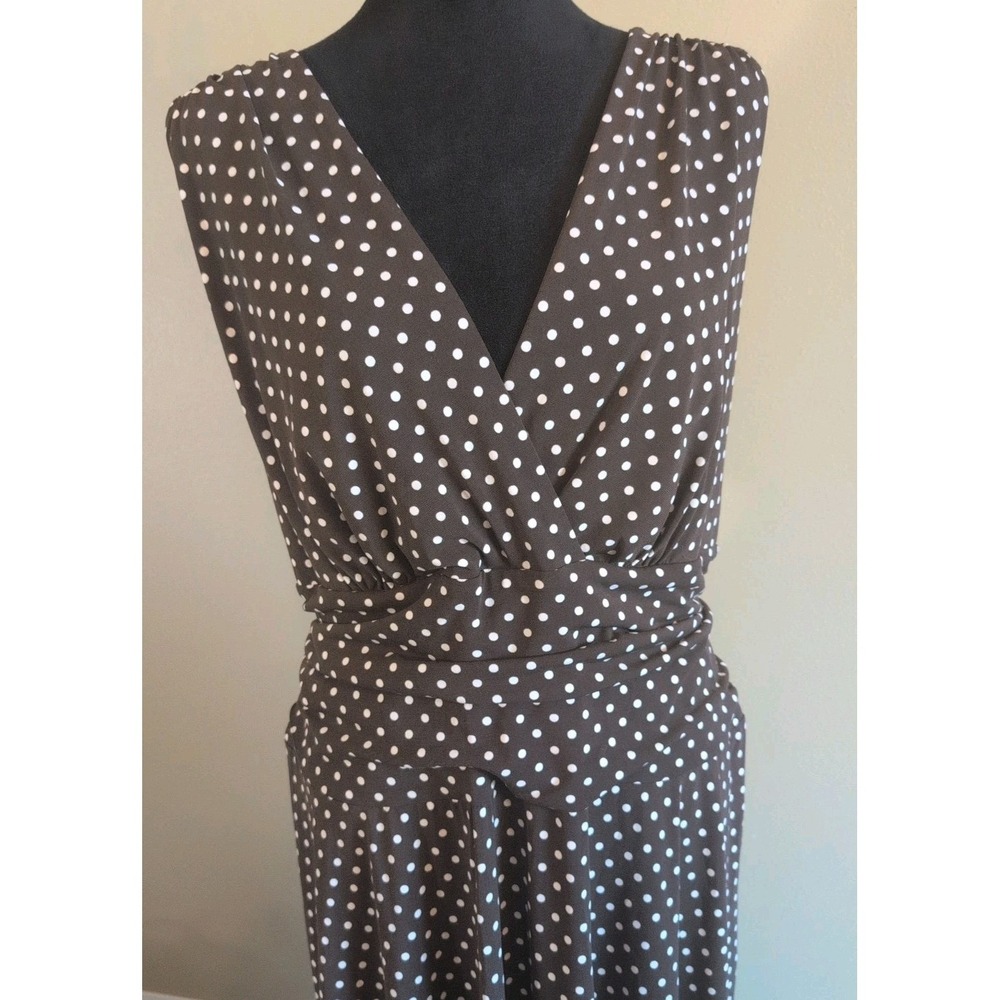 Lane Bryant Brown  White Polka Dot Sleeveless‎ Stretch Midi Dress Size 14/16 EUC